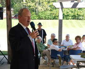 Middletown Mayor Larry Mulligan, Jr. speaking in support of the levy at Central Connections at a campaign kickoff on September 16.